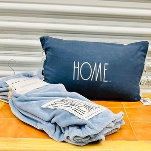 NWT Rae Dunn Blue Pillow and Blanket